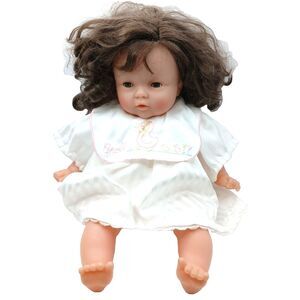 Vtg Corolle Girl Baby Doll White Dress Blue Eyes Brown Hair 14.5" Tall France